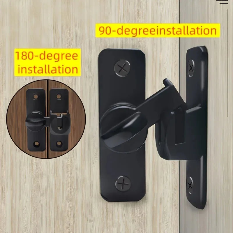 Anti-Theft Door Lock - 90°/180° Adjustable Sliding Pin, Keyless Entry Heavy-Duty Black Easy Install for Home Office Hotel Garage Qme