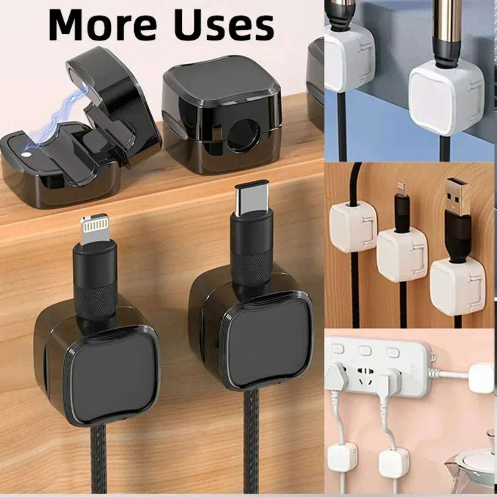 6-3-1Pcs Organiser Adjustable Magnetic Cable Clips Cable Cord Holder Under Desk Organizing Cable Management Holder Wire Keeper Qme