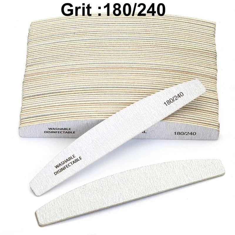 50 Professional Wooden Nail Files 180 240 Buffer 100 Grey Boat Wood Qme Grit180-240 (50pcs)