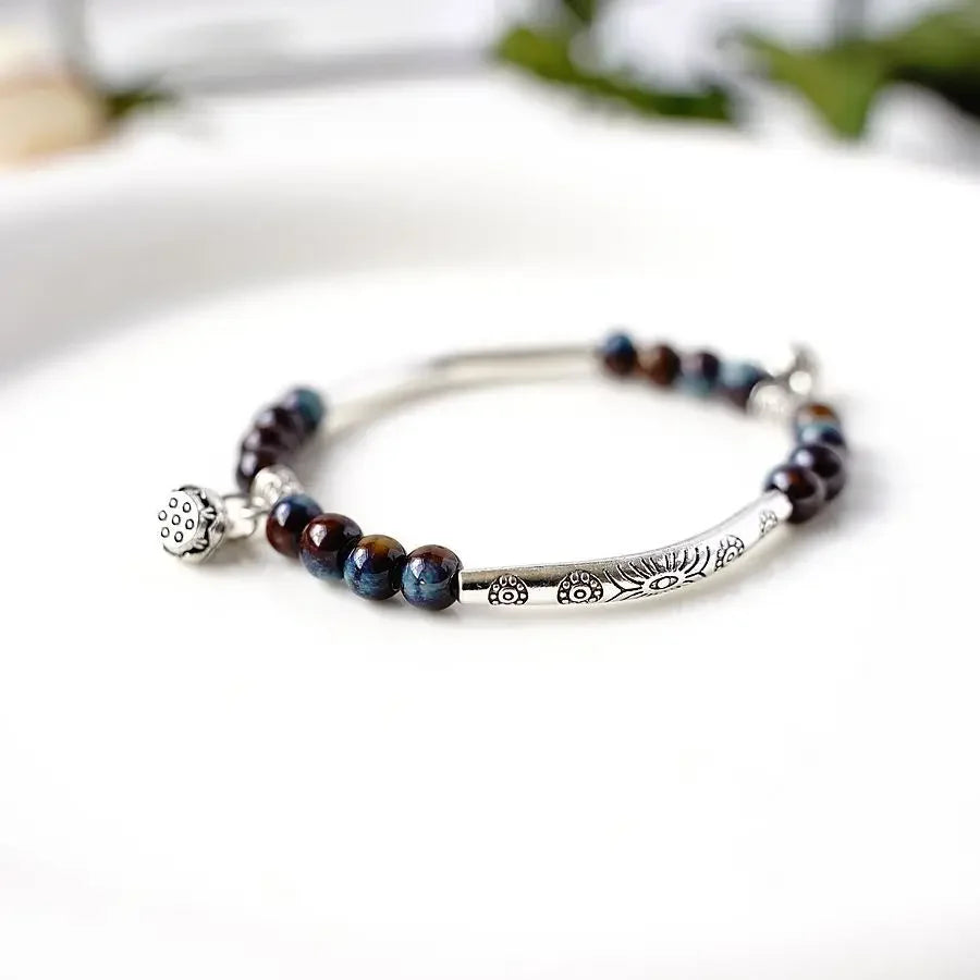 Cute Creative Lotus Handmade Ceramic Forest Bracelet National Style Pendant Classic Chinese Style Bracelet Wholesale Qme Sapphire blue