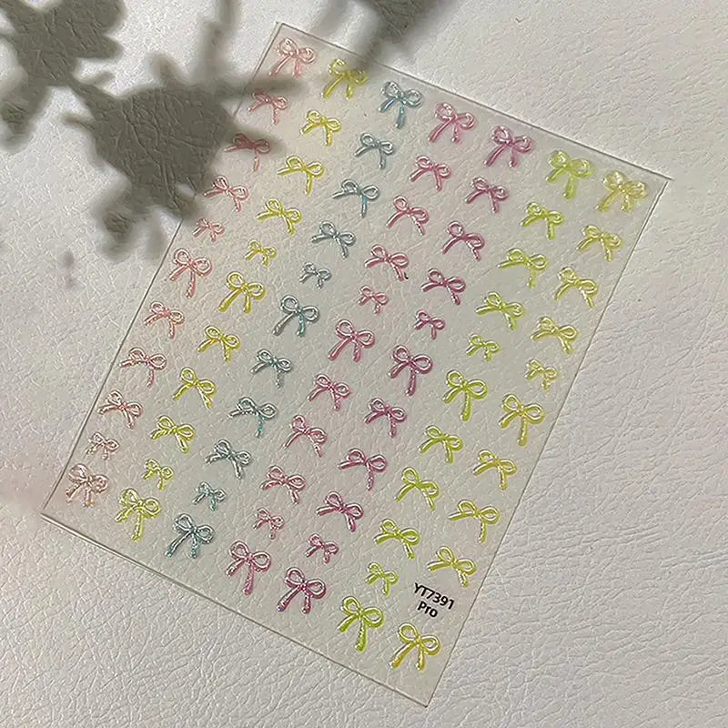 Colorful Bow Ribbon Bowknot Nail Sticker 3D Mini Appliques Adhesive Qme A5