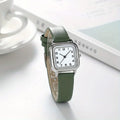 Casual Square Pointer Quartz Watch Analog PU Leather Wristwatch For Women Girls Students Qme green No