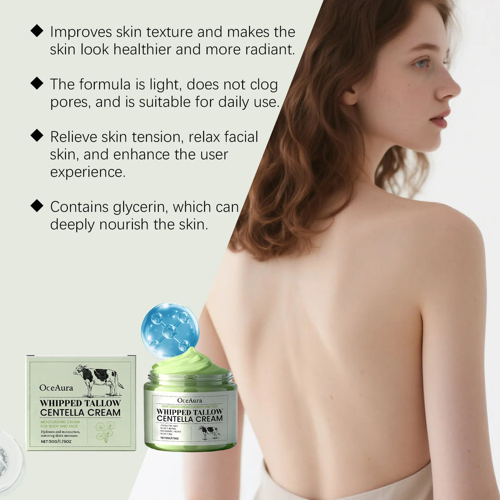 Whipped Tallow Centella Cream for Face & Body Soothing Hydrating Improves Elasticity Repair Moisturizer for Dry Sensitive Skin Qme
