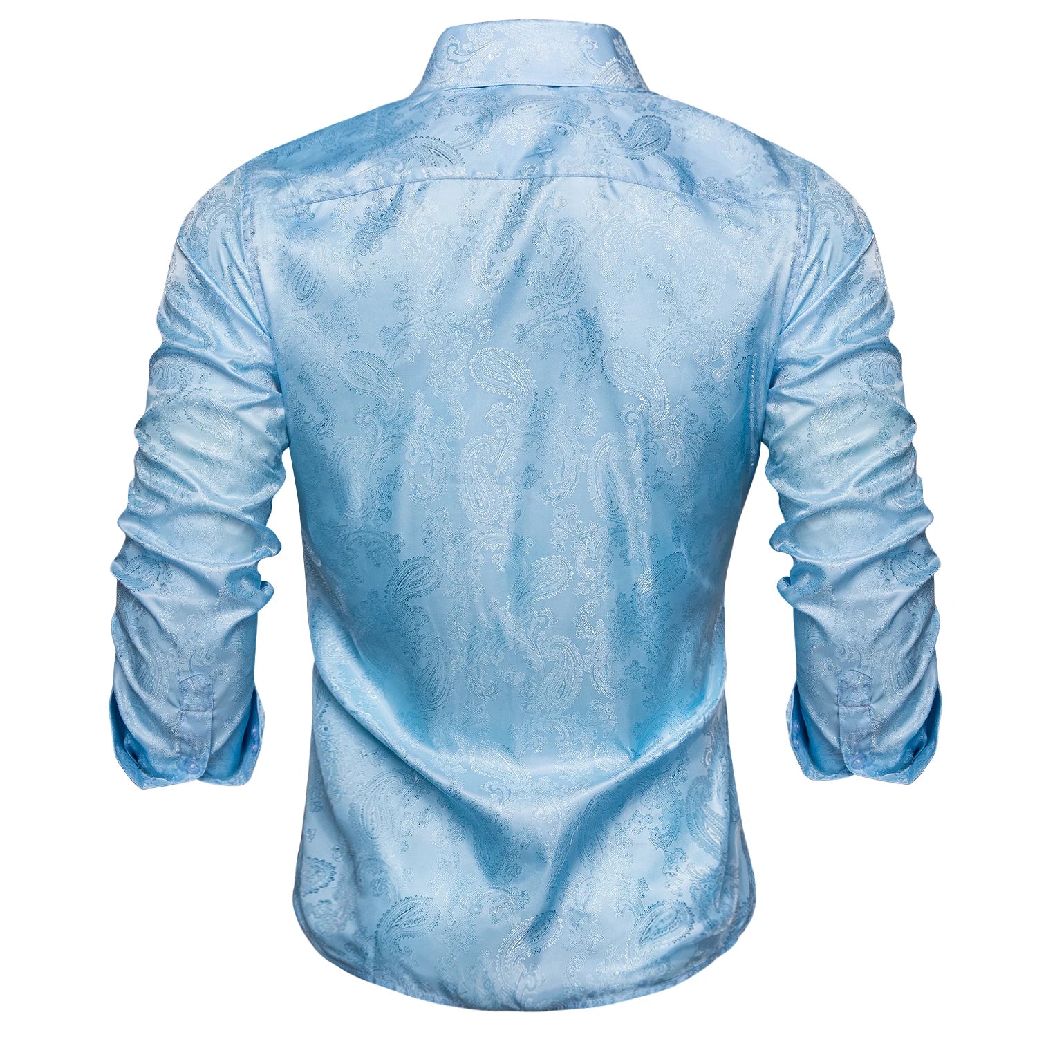Hi-Tie Jacquard Paisley Light Blue Mens Shirt Long Sleeve Lapel Shirt Blouse Outerwear Wedding Office Breathable Quality Qme