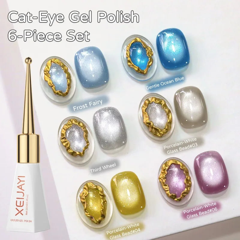 Porcelain Grape Cat Eye Gel Polish, 6 Colors Magnetic Nail Art Gel 10ml, Glass Bead Effect Skin Brightening Long Lasting Qme