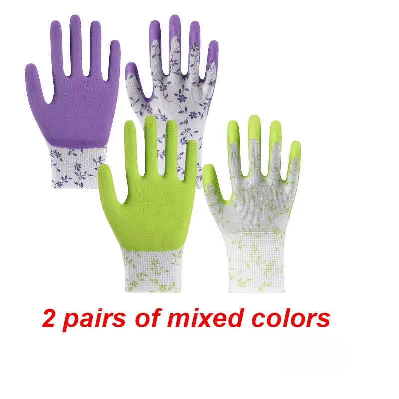 2 pairs of nylon gardening gloves, women's gloves, suitable for garden planting, digging and weeding, multi-purpose gloves Qme 2 pairs mixed Size fits all