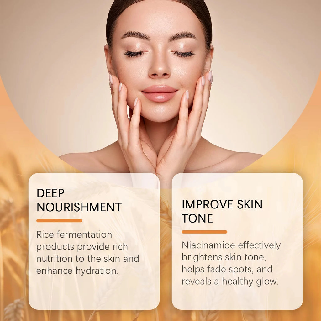 Rice Skincare Set 5 IN1 Gentle Brightening Makeup Remover Makeup Remover Toner Face Cream Eye Cream Moisturizing Glowing Skin Qme