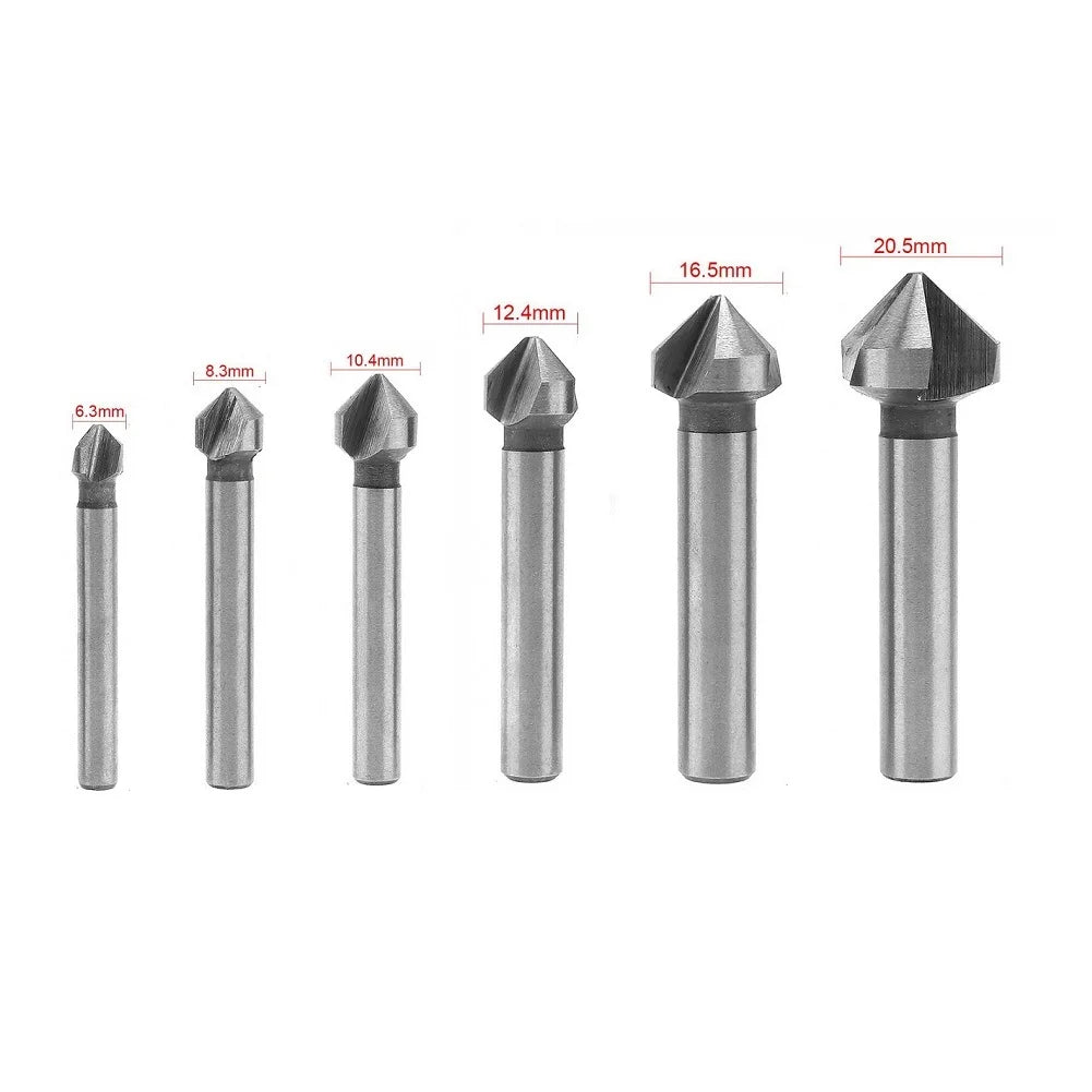 1 3 Flute Countersink Drill Bit 90 Degree Chamfering Tools Chamfer Qme 6PCS