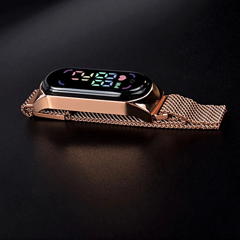 LED Women Watch Magnetic Watchband Strap Waterproof Touch Feminine Clock Fashion Digital Wristwatches Qme