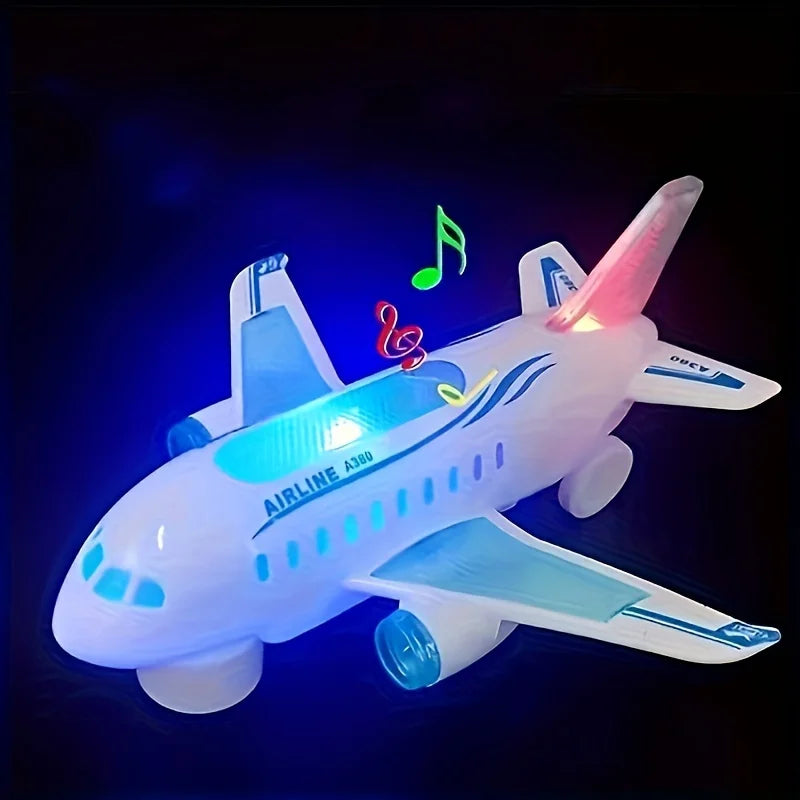 Aeroplane Toy Electric Airplane Toy with Flashing LED Lights & Sounds Bump and Go Musical Birthday Gift for Kids Boys Girls Qme