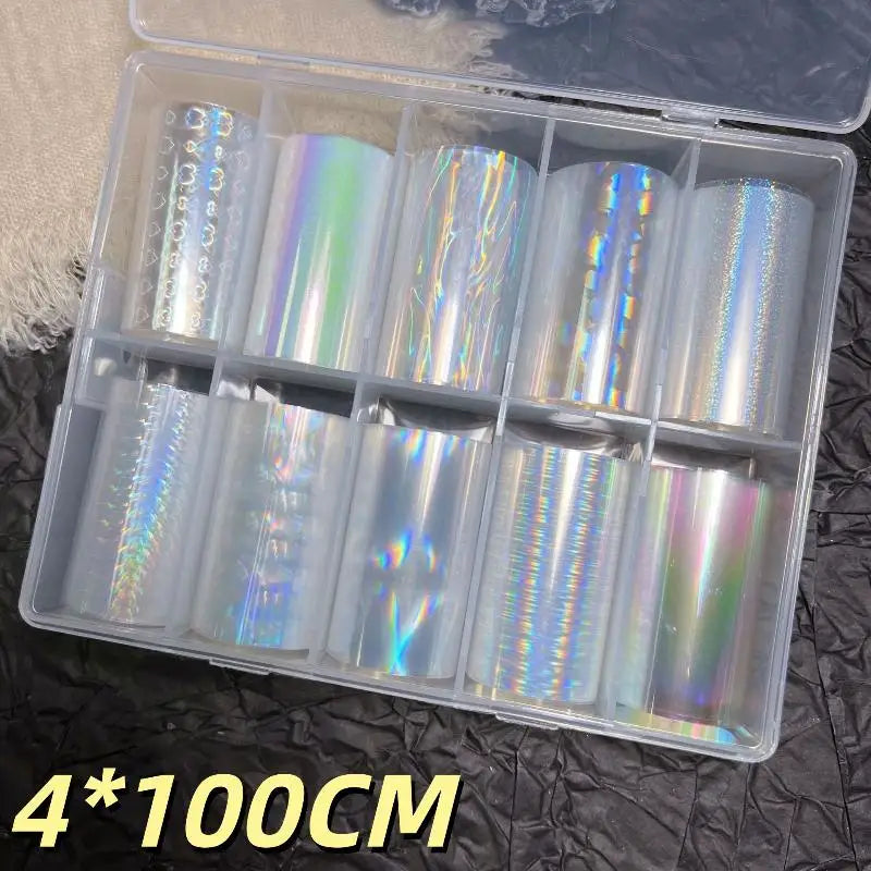 10 Patterns Metallic Nail Foil Transfer Paper Stickers DIY Manicure Qme A16