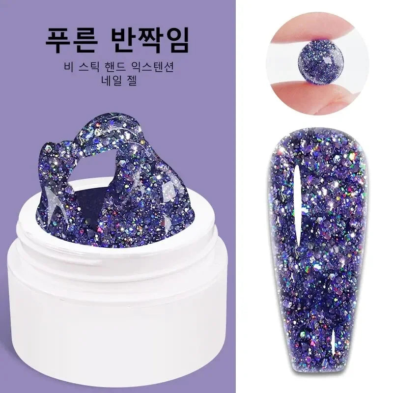 Solid Nail Extension Gel Non Stick Hand Phototherapy UV Quick Qme Blue Glitter