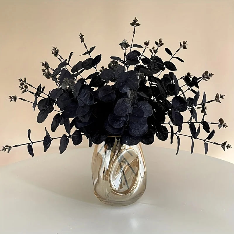 3 Black Leaf Simulated Leaves Single Branch 4 Forks Eucalyptus Qme