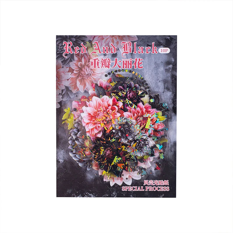 10 Pcs PET Red black flowers Sticker Decoration Natural plants Stickers DIY Diary Album Scrapbook material junk journal supplies Qme