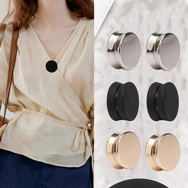 6pcs Fashion Flat Seam Fasteners - Removable Magnetic Snap Buttons, Suitable for Shirts, Collars, Pants, Headscarves - Decorativ Qme