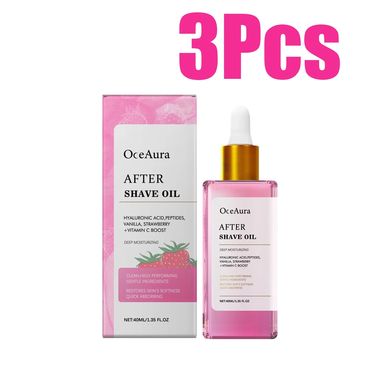 Strawberry After Shave Oil Hair Removal Soothing Essential Oil Moisturizes Repairs Soothes Skin Non-Greasy Post-Shave Care Oil Qme 3 x 40ml Boxed