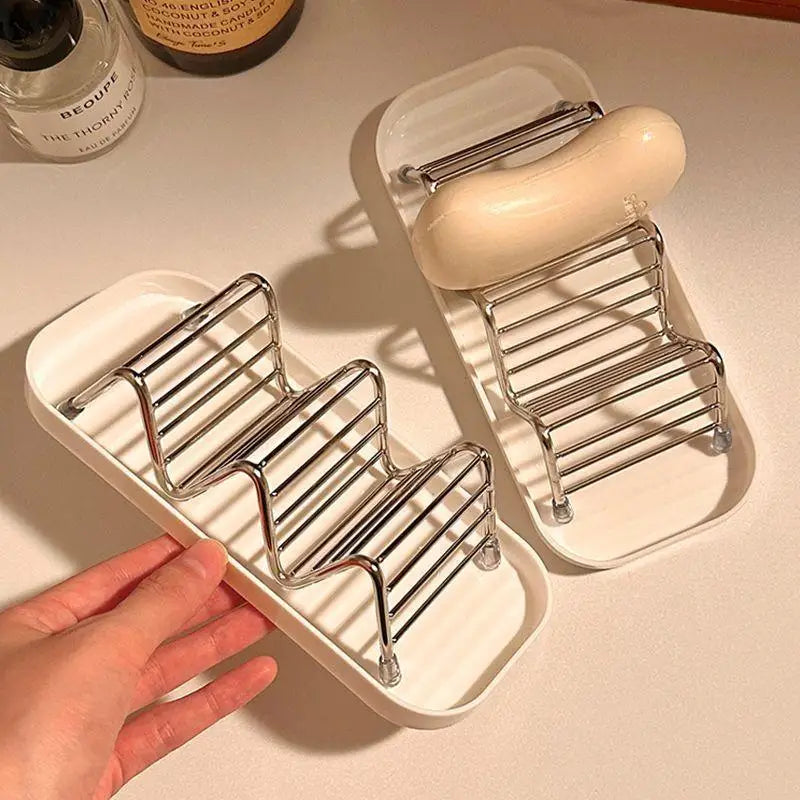 Stainless Steel Soap Box Creative Wave Shaped Soap Box Toilet Soap Storage Drain Rack Household Bathroom Storage Rack Soap Box Qme