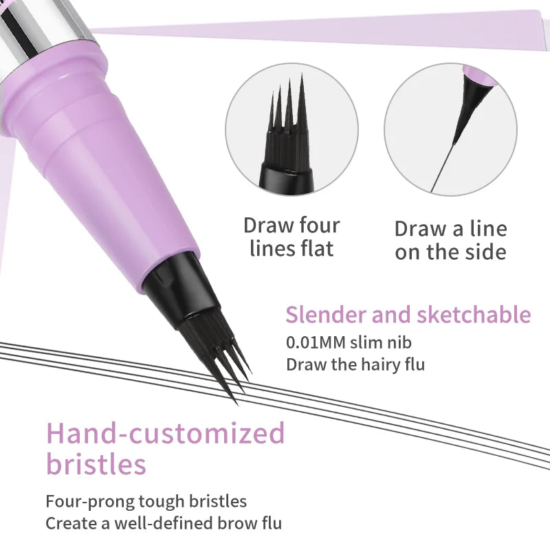 Waterproof Eyebrow Pen, Microblading Pencil With 4 Split Head For Natural Looking Brows Makeup, Eyeliner + Precise Filling Qme