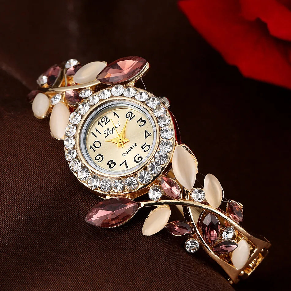 Girls’ Flower Alloy Band Beautiful Exquisite Stainless Stain No Waterproof Quartz Watch Fashion And Casual Luxury Bracelet Watch Qme Wine No