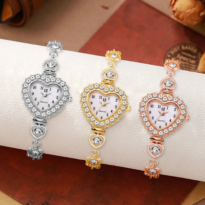 1/3 PCS Relógio Feminino Moda Diamante Artificial em forma de coração Dial Pulseira Relógios de Pulso de Quartzo Qme