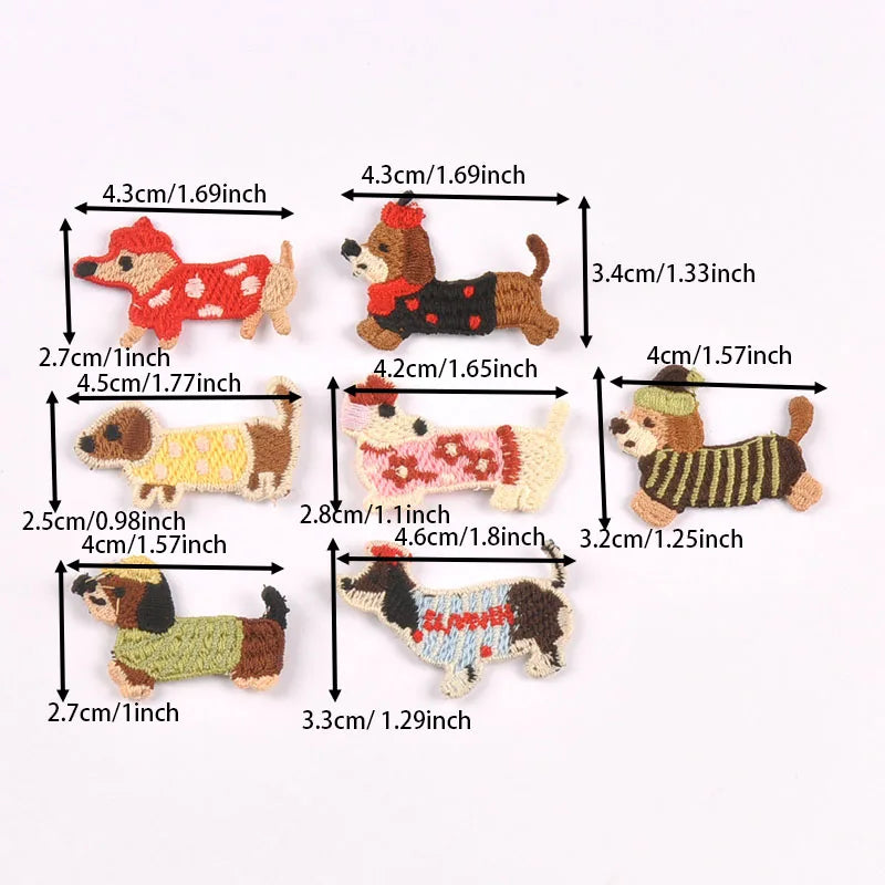 10pcs mix colors Multiple designs sausage dogs cloth patch For Clothing Headwear Bags Decoration Sewing Accessories Qme