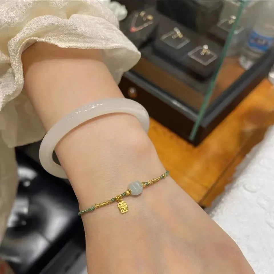 Beautiful Guifei Round Strip Thick Glass Anti Jade Ice Penetrating Bangle Bracelet Ancient Palace Hanfu Jewelry Accessories Qme white 58-62mm