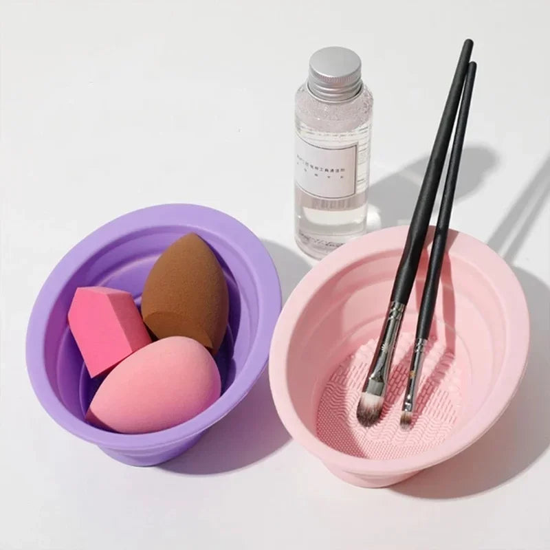 Foldable Silicone Makeup Brush Cleaner Bowl Cosmetic Cleaning Mat Qme