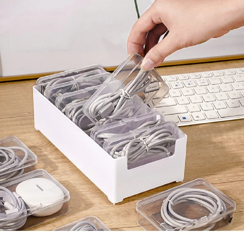 Transparent Data Cable Organizer Case Classification Dustproof Card Organizer Clutter Collection Divided Grid Box for Home Qme