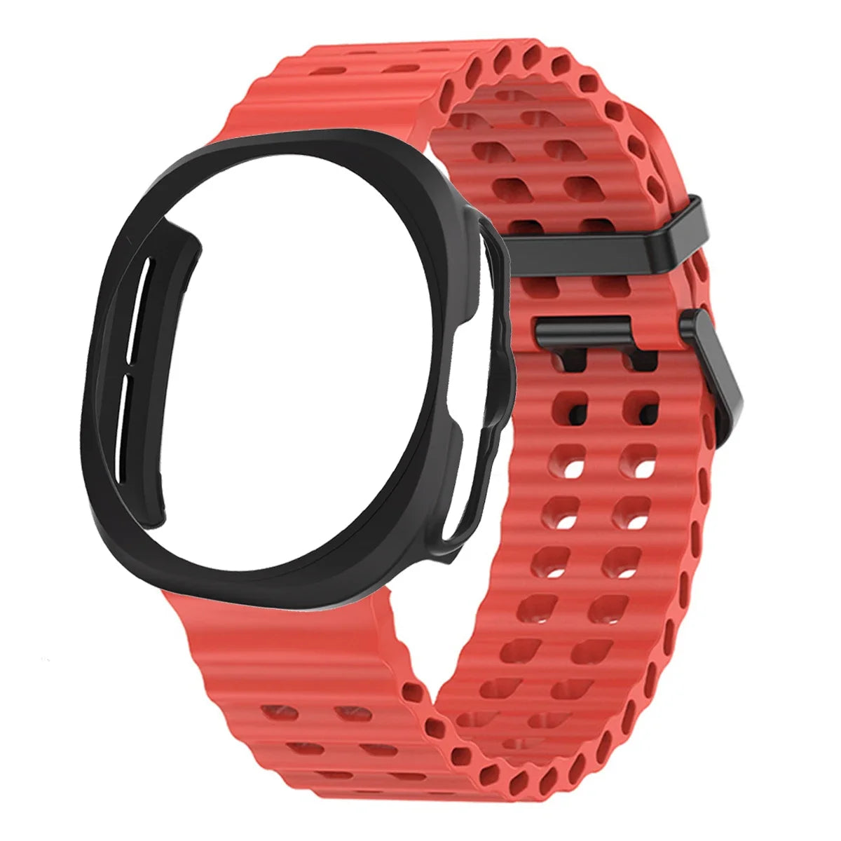 Case+Strap for Samsung Galaxy Watch 7 Ultra 47mm Sport Silicone Band Bracelet PC Case Protective Cover for Galaxy Watch 7 Ultra Qme red black Galaxy Watch 7 ultra