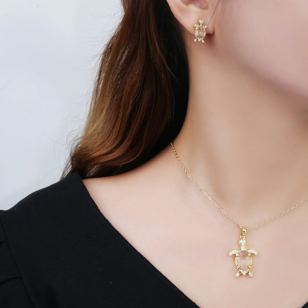 5 Style New Design Animals Dragonfly Turtle Zirconia Jewelry Set Necklace Earrings for Woman Daily Party Jewelry Accessories Qme