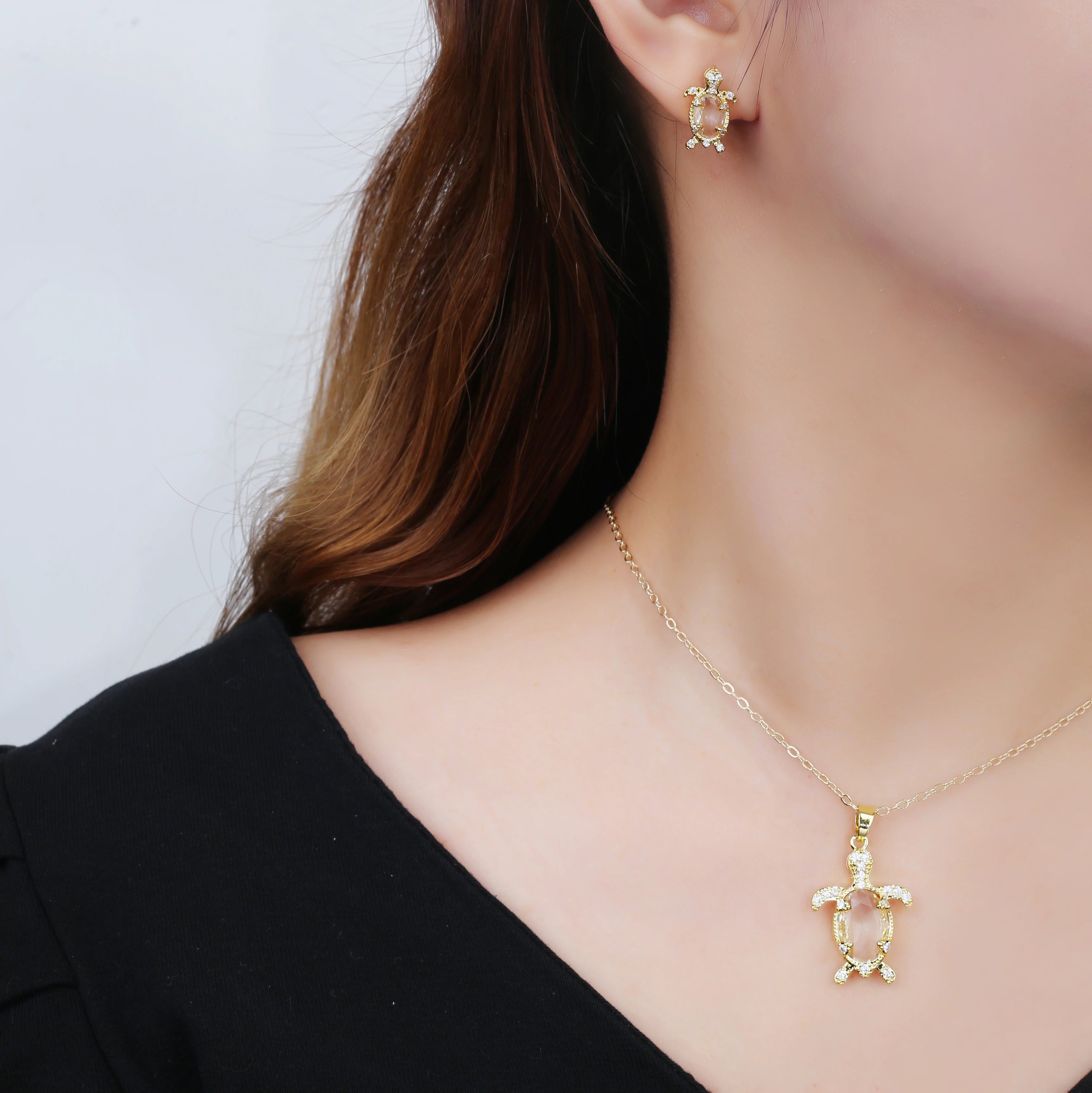 5 Style New Design Animals Dragonfly Turtle Zirconia Jewelry Set Necklace Earrings for Woman Daily Party Jewelry Accessories Qme