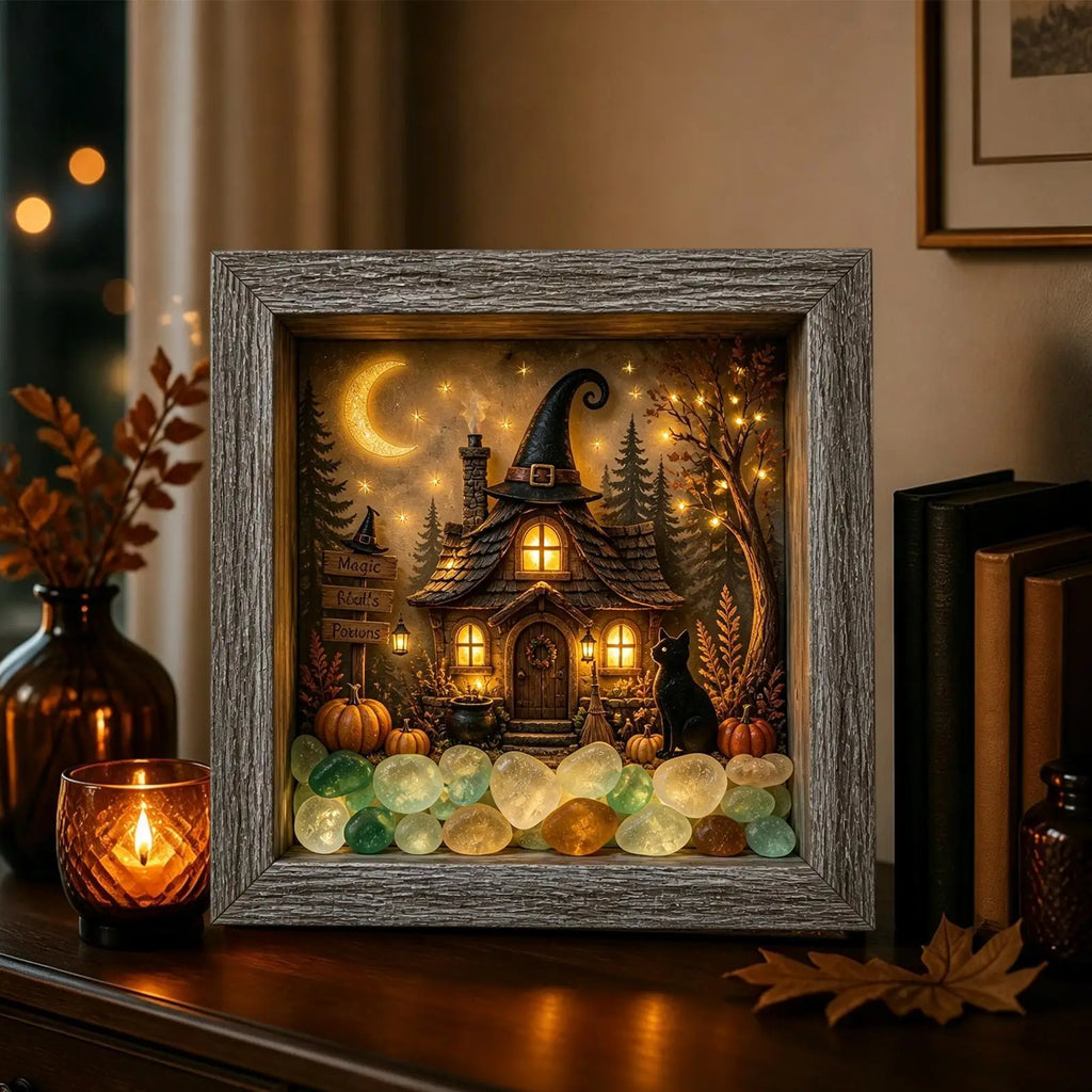 Sea Glass Framed Artwork Country LED Memory Box Crafts 21 5x21 5x3 Qme