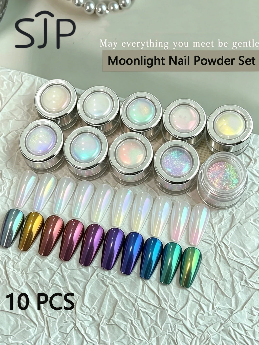 10-piece Aurora Ice Skin Powder Mermaid Chrome Nail Glitter Moonlight Qme 01