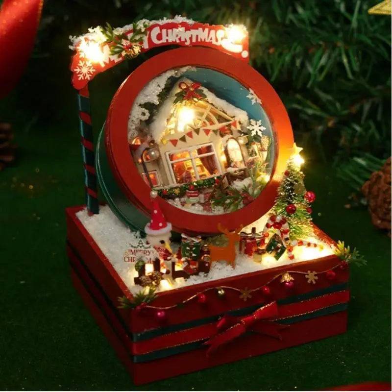 Wooden Christmas Cottage Toys DIY Mini House Decorations Home Holiday Qme