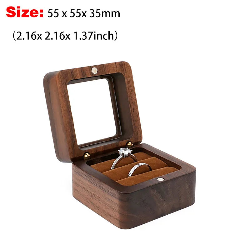 Premium Solid Wood Jewelry Organizer (Black Walnut) - Jewelry Display for Earrings & Couples Rings Jewelry Case Valentine Gift Qme Windowed Brow Double