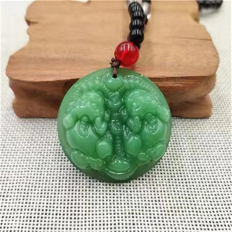 New Retro Buddha Imitation Green Jade Pendant Necklace Ethnic Religion Sweater Necklace Accessories Wholesale Qme two brave troops