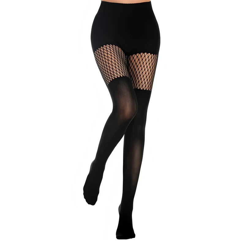 Fashion Black Hollow-out Goth Fishnets Pantyhose Faux Thigh Tights Qme C One Size