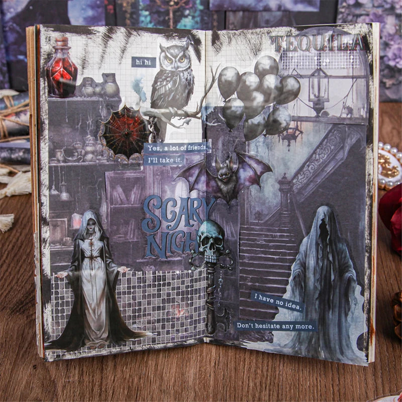 Gothic Dark Style Rose & Skull Scrapbook Paper Perfect for Junk Journal Creation, Greeting Cards and Notebook Decoration. Qme