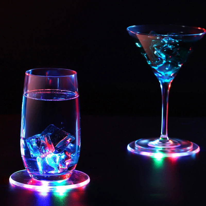 LED Coaster Acrylic Bar Cocktail Flash Base Mats Crystal Ultra-thin Qme