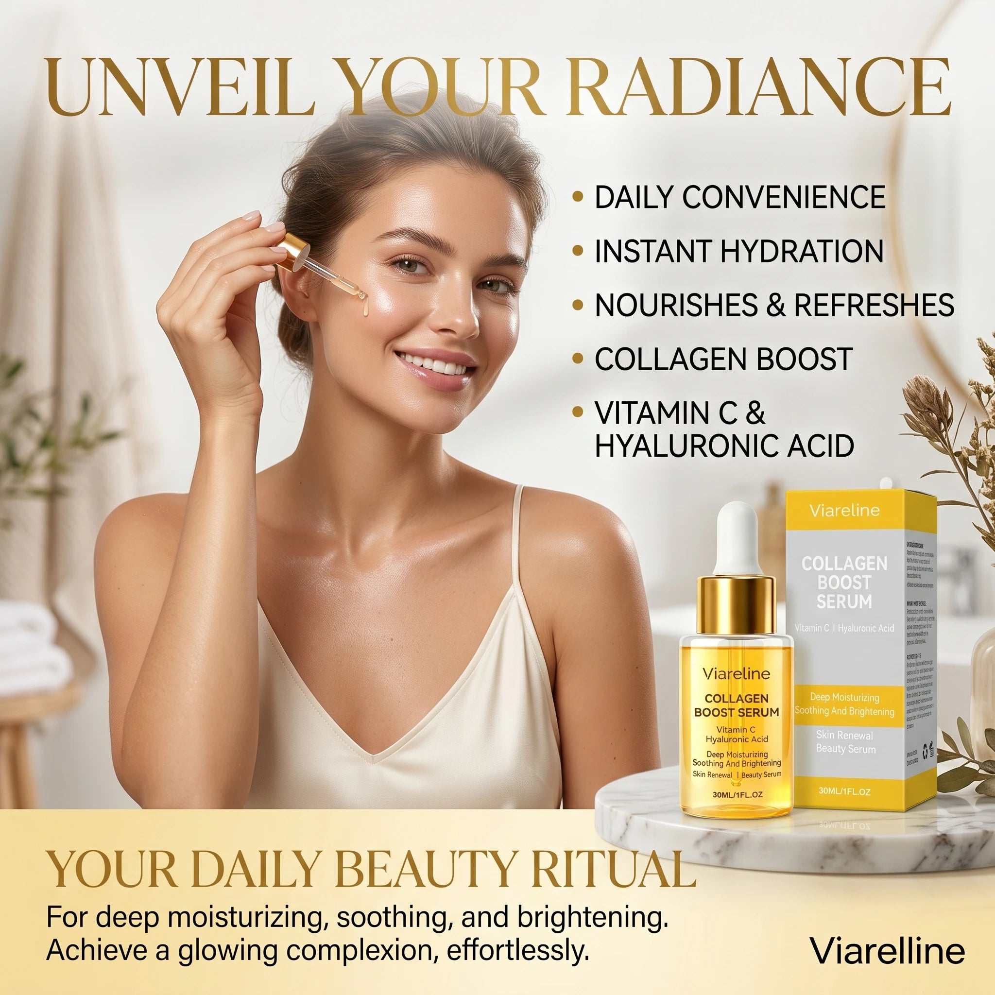 Viareline Collagen Boost Serum Wrinkle Removal Brightening Facial Qme