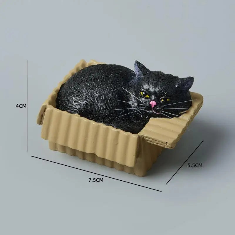 Adorable Cat In Box Napping Resin Figurine Kawaii Desktop Decor Car Ornament Ideal Gift For Cat Lovers Qme A11