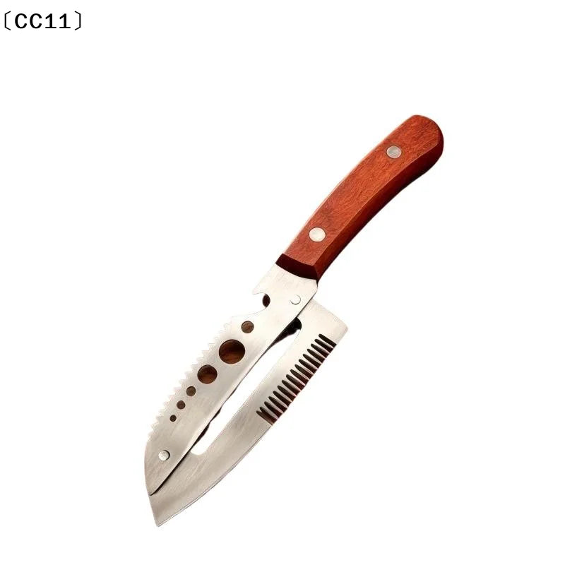 Multifunctional Stainless Steel Onion Cutter Wood Handle Bottle Qme