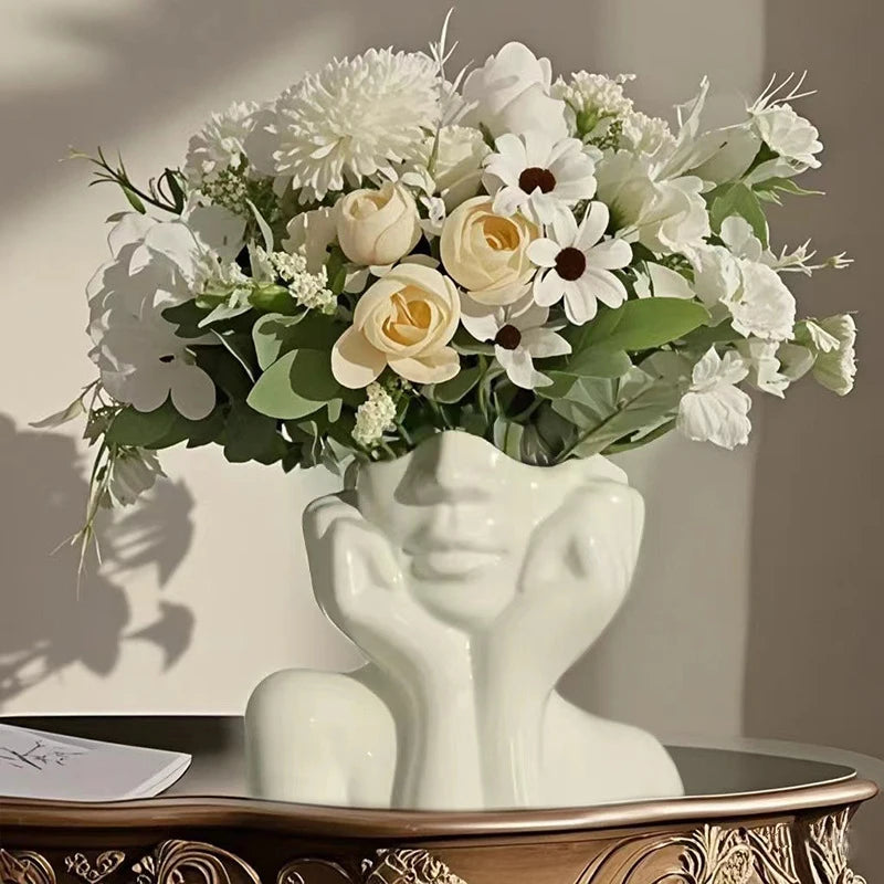 Ins Nordic Vinyl Vase Thinking Girl Shaping Art Flower Planter Qme