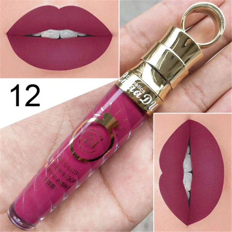 20 Colors Lipstick Waterproof Long Lasting Matte+Shimmer Mental Beauty Lip Gloss Nude Glitter Lip Gloss Beauty Red Lip Tint New Qme 12