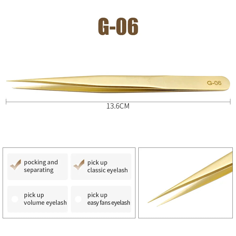 NATUHANA Anti-static Eyelash Extension Tweezer Gold Stainless Steel Qme G-06