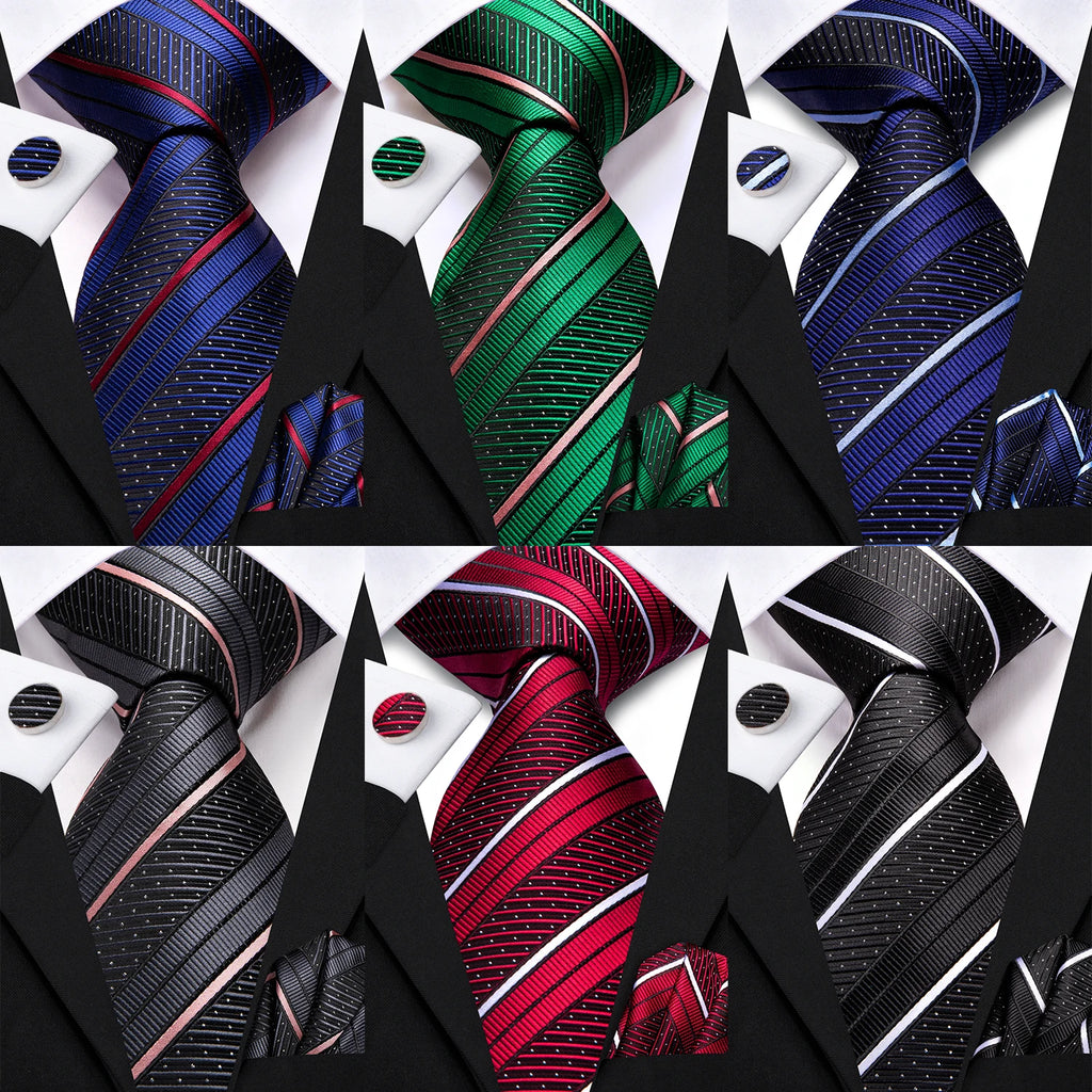 Hi-tie Red Black Blue Striped Designer Men Elegant Necktie Hanky Qme