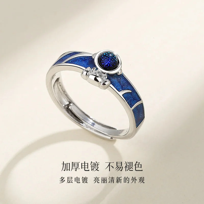 Luxury Exquisite Happy Planet Astronaut Spaceman Couple Rings Star Glass Stone Personality Open Pair Couple Birthday Gift Qme Man China Mainland