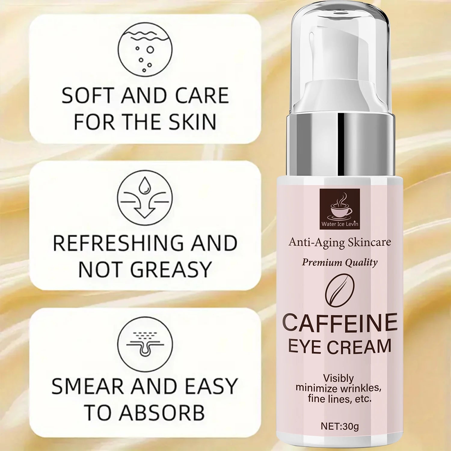 Premium Anti-Aging Caffeine Eye Cream with Niacinamide & Hyaluronic Acid for Wrinkles & Elastic Skin. Qme