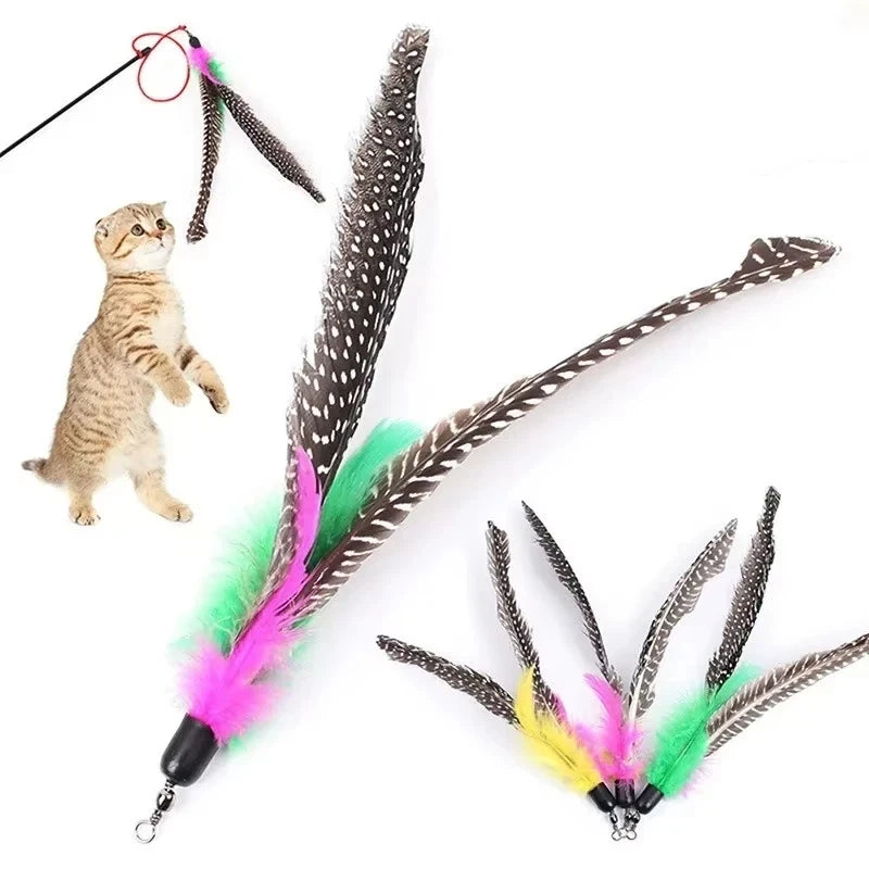 Spare Feather Stick Head Cat Teasing DIY Homemade Toy Pet Qme