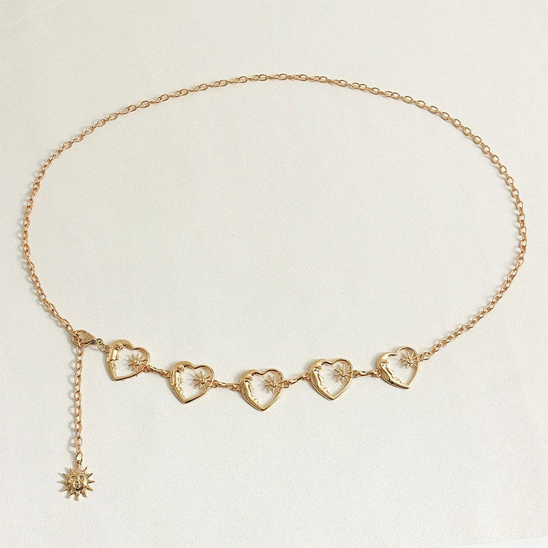 Harajuku Punk Moon Metal Belts Women Vintage Gothic Sun Waist Chain Qme